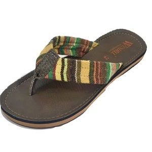 Wendell Mens Leather/Striped Canvas Flip Flop Sz 8